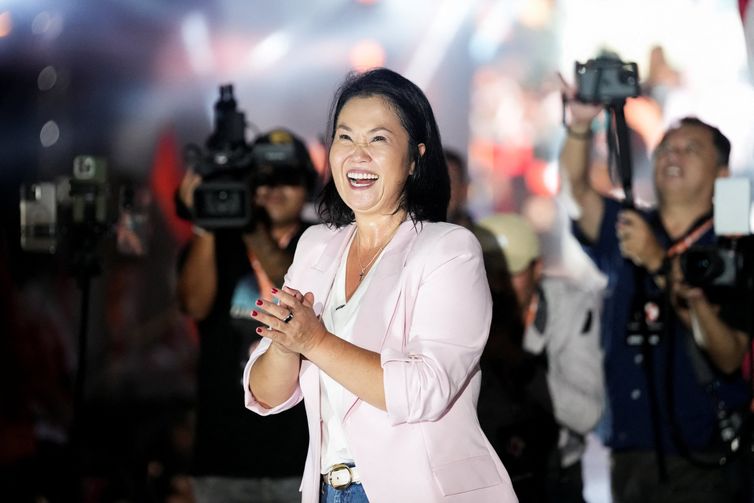 Presidential candidate Keiko Fujimori, who is making a fourth bid for Peru's presidency, reacts during her closing campaign rally ahead of the April 12 general election, in Lima, Peru, April 9, 2026. REUTERS/Angela Ponce