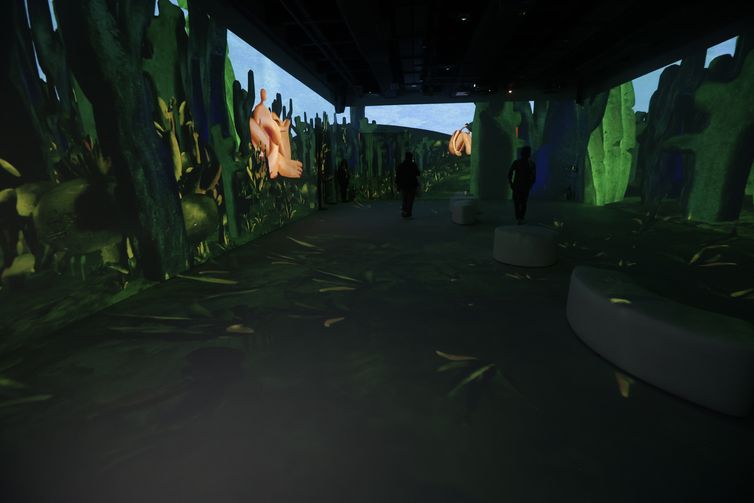 São Paulo (SP), 14/08/2026 - Exposição que celebra 140 anos do nascimento de Tarsila do Amaral.Com cerca de 40 obras projetadas em 360 graus, “O Brasil de Tarsila” inaugura o Nubank Arte Lab, novo espaço de arte imersiva no Conjunto Nacional em São Paulo. Fotos: Paulo Pinto/Agencia Brasil